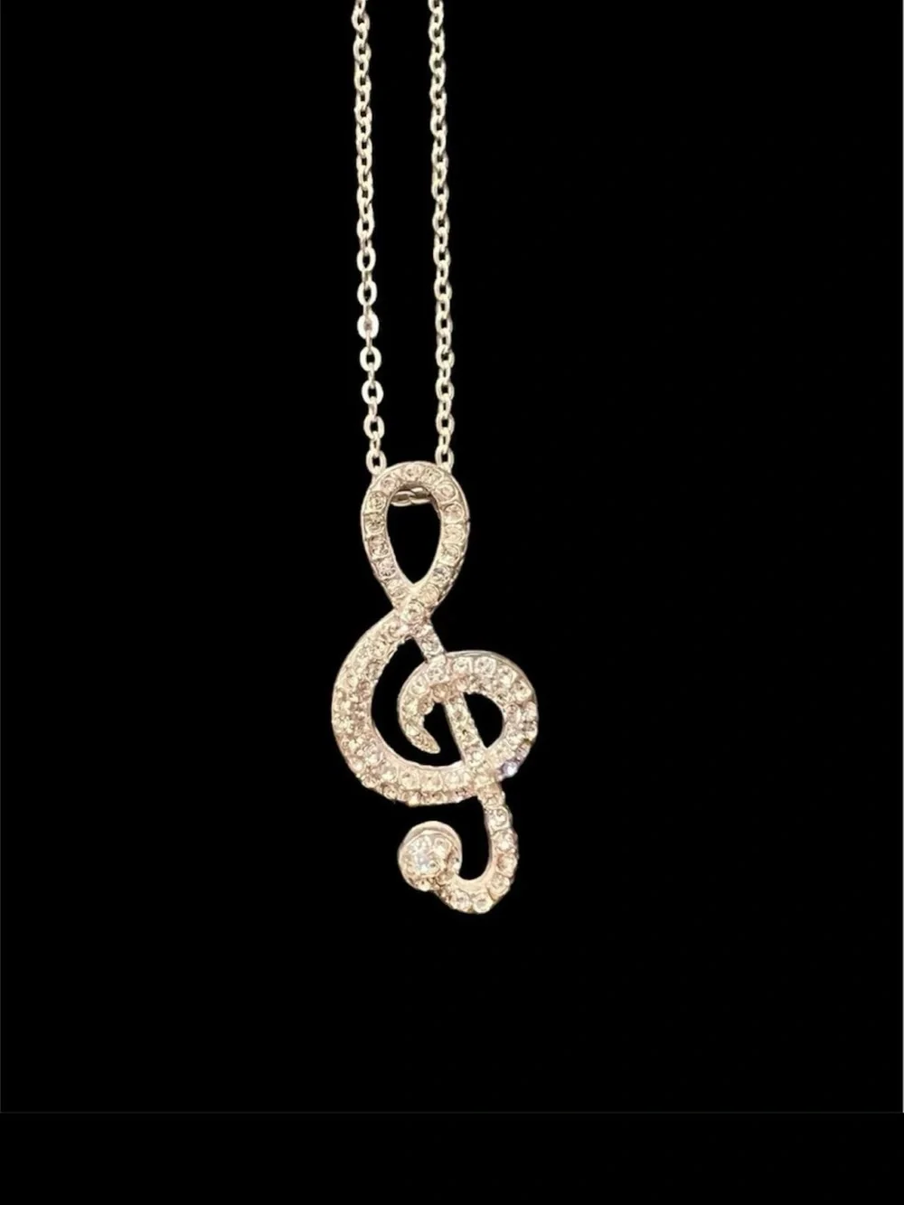 Rhinestone Treble Clef Pendant Necklace - Gold